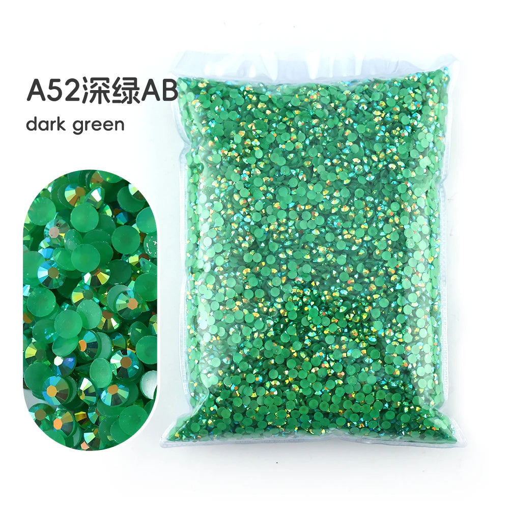 Bag of dark green A52 AB resin rhinestones for crafting