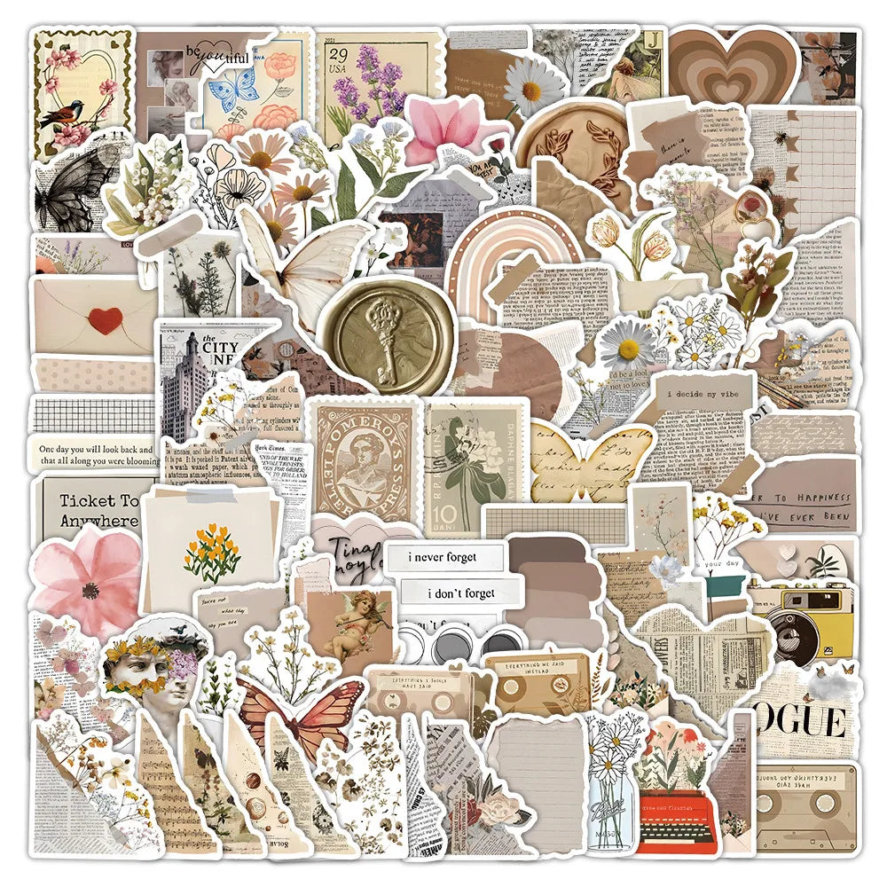 A collage of incomplete diary style graffiti stickers and paper elements for decorative use