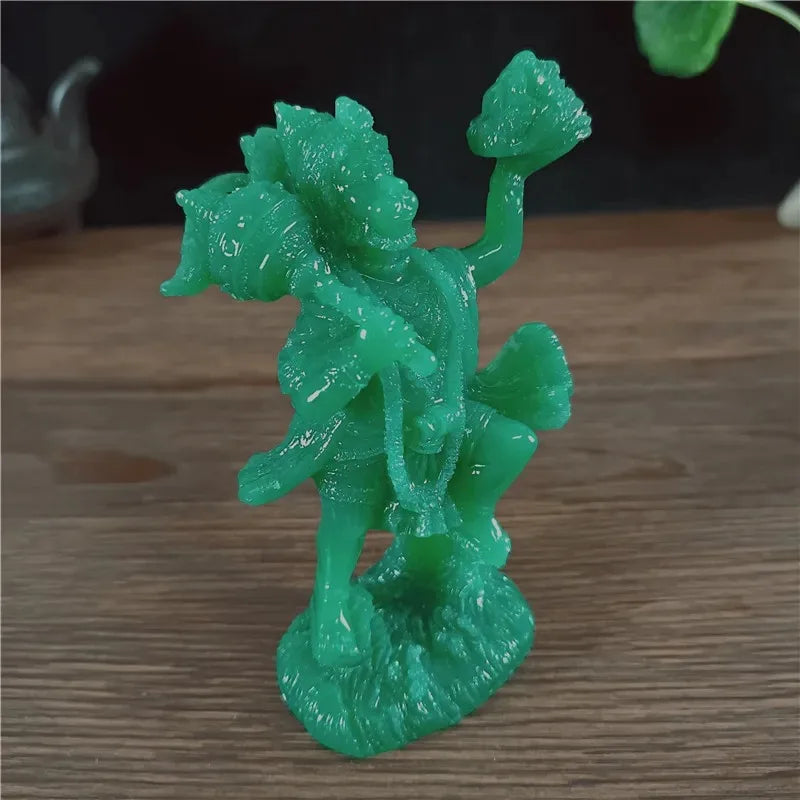 Jade Green Hanuman Statue – Resin Hindu Monkey God Figurine for Home Decor