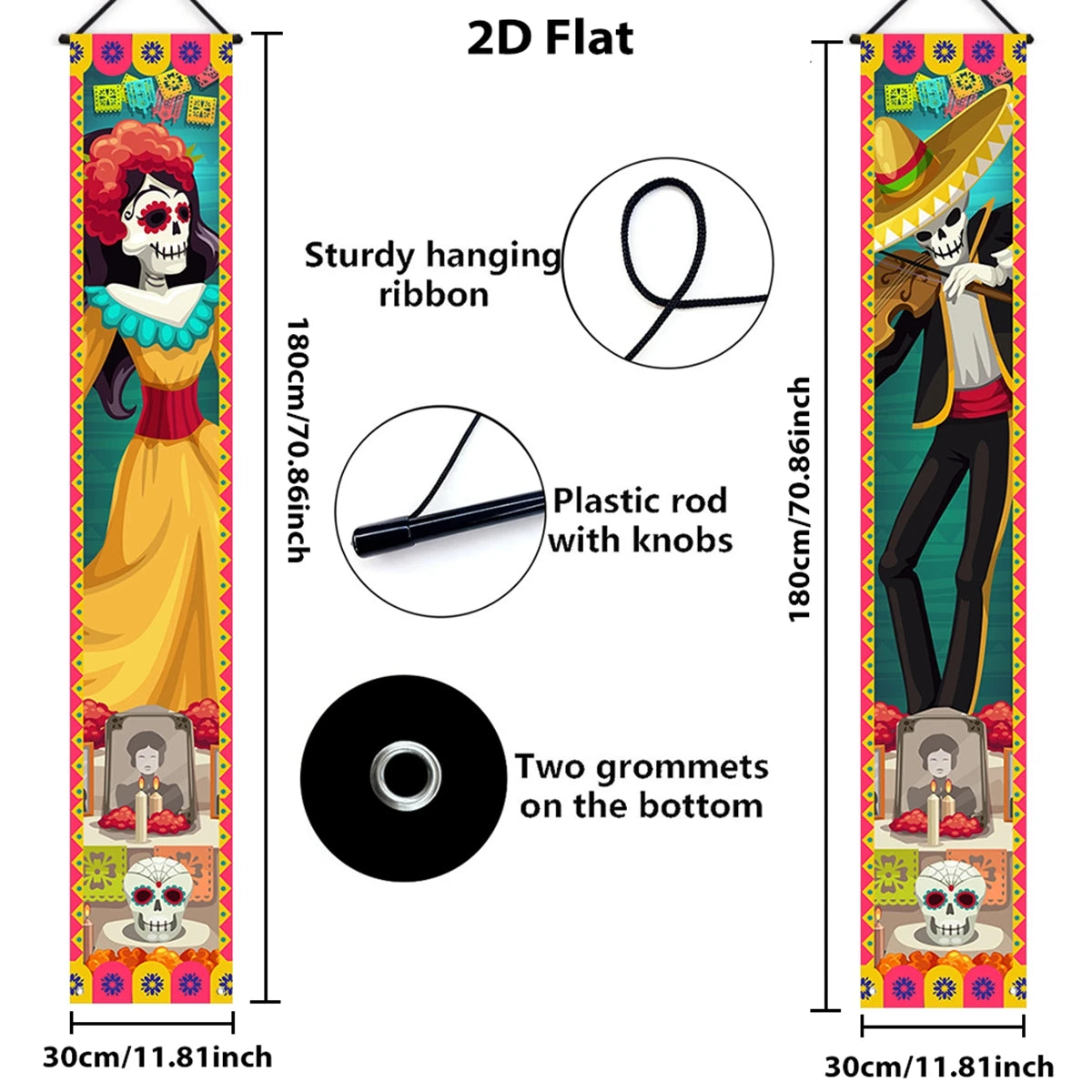 Day of the Dead Sugar Skull Door Banners – Set of 2