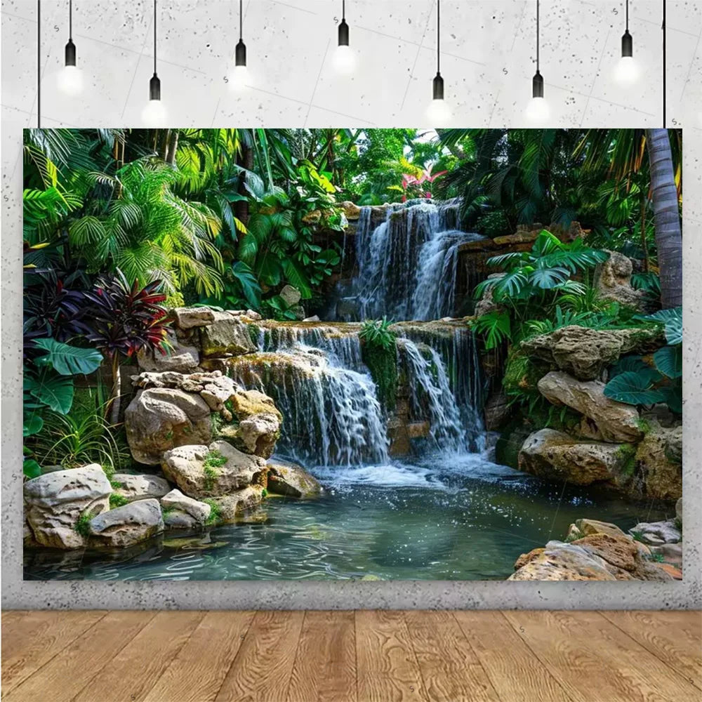 Forest Waterfall Wonderland Photography Backdrop