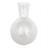 A clear glass vintage hydroponic plant vase with a narrow neck and round body.