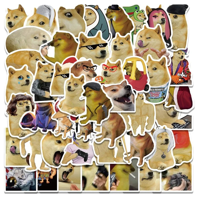 A collection of funny cartoon dog meme decals featuring various dog breeds and expressions.