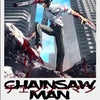 Chainsaw Man anime canvas wall art featuring a character wielding a chainsaw against a city backdrop.