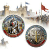 A commemorative coin design featuring a warrior and armor, symbolizing a man of faith and the whole armor of God.