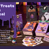 Exposition de sacs et boîtes cadeaux thématiques d'Halloween avec des fantômes, sorcières, citrouilles et monstres mignons.
