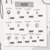 A chart showing various sizes of silver disco ball cake toppers, including 1 to 4 pieces per size.
