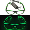 Pair of black sunglasses with green LED wire frame lights