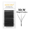 Packaging for MASSCAKU 3D W-Shaped Lashes showing various lengths from 8mm to 15mm