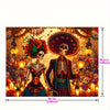 A decorative banner featuring sugar skull imagery and vibrant flowers for festive parties and decor.