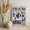 A framed piece of calligraphy wall art featuring a dark, dramatic illustration inspired by Attack on Titan