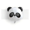 A white foil balloon shaped like a panda face with black ears and eyes for birthday decor.