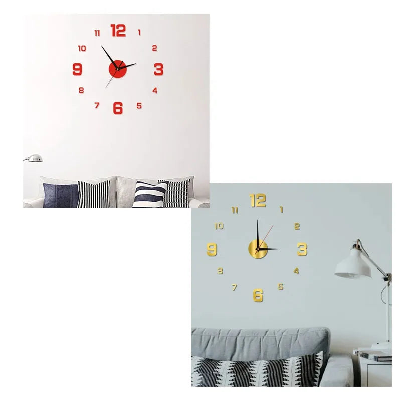 A digital wall clock showing the time 1:00 on a white wall with pillows.