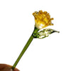 Handcrafted blue glass flower sculpture with a yellow bloom on a green stem