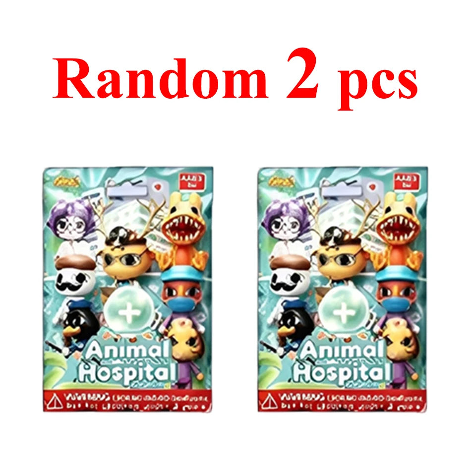 Random 2 pcs of horror animal hospital blind box figures featuring purple and yellow animals