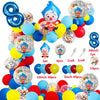 A colorful party balloon set featuring cartoon clown designs in various colors and sizes.