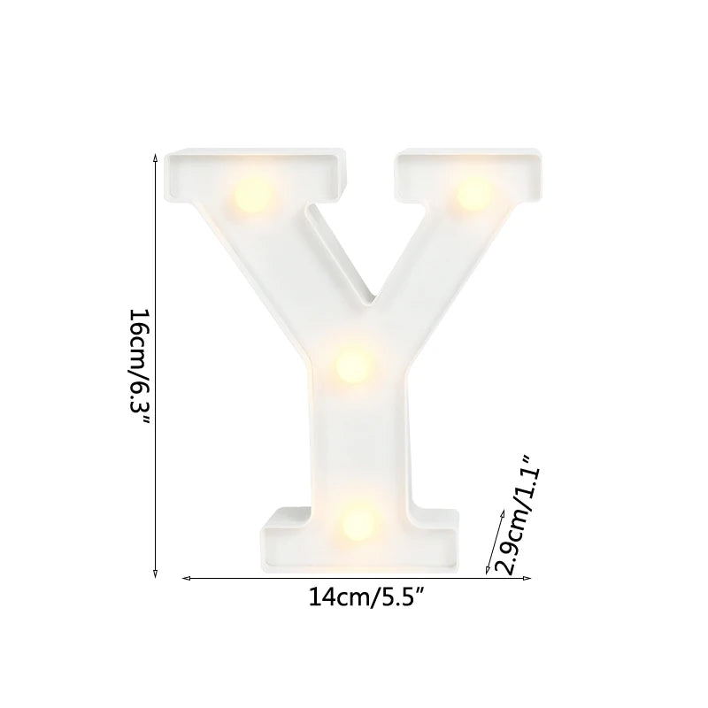 A white alphabet letter light shaped like a Y with warm white LED lights.