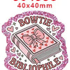 Pink glitter acrylic charms measuring 3043338, 40x40mm, featuring a book and bibliophile design.