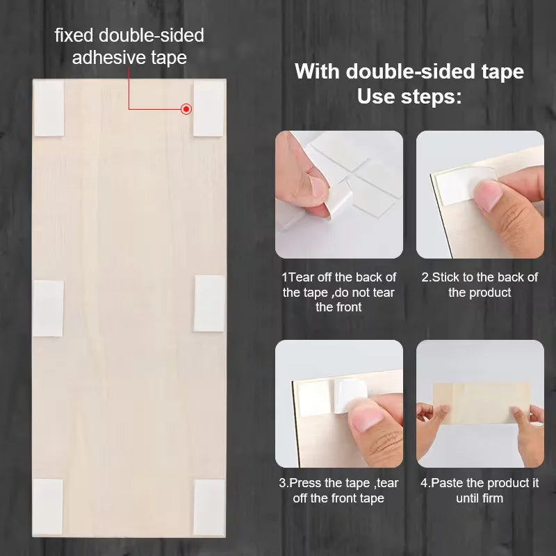 Instructions for using a fixed double-sided adhesive tape to attach Boho Moon Phase Wall Decor Set
