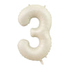 A large, beige foil number balloon shaped like the number three.