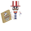 A set of horror movie icon building blocks featuring a clown-like figure with a striped hat and facial markings.