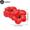 A set of twenty red hibiscus flower napkins for a luau party.