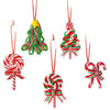 A set of 16 wooden candy cane Christmas ornaments featuring red and white stripes.