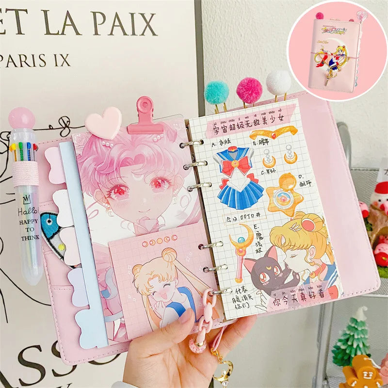 A pink luxury heart pendant diary set featuring cute illustrations and decorative elements.