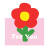 A vibrant red flower with a yellow center on a pink background, symbolizing thank you.