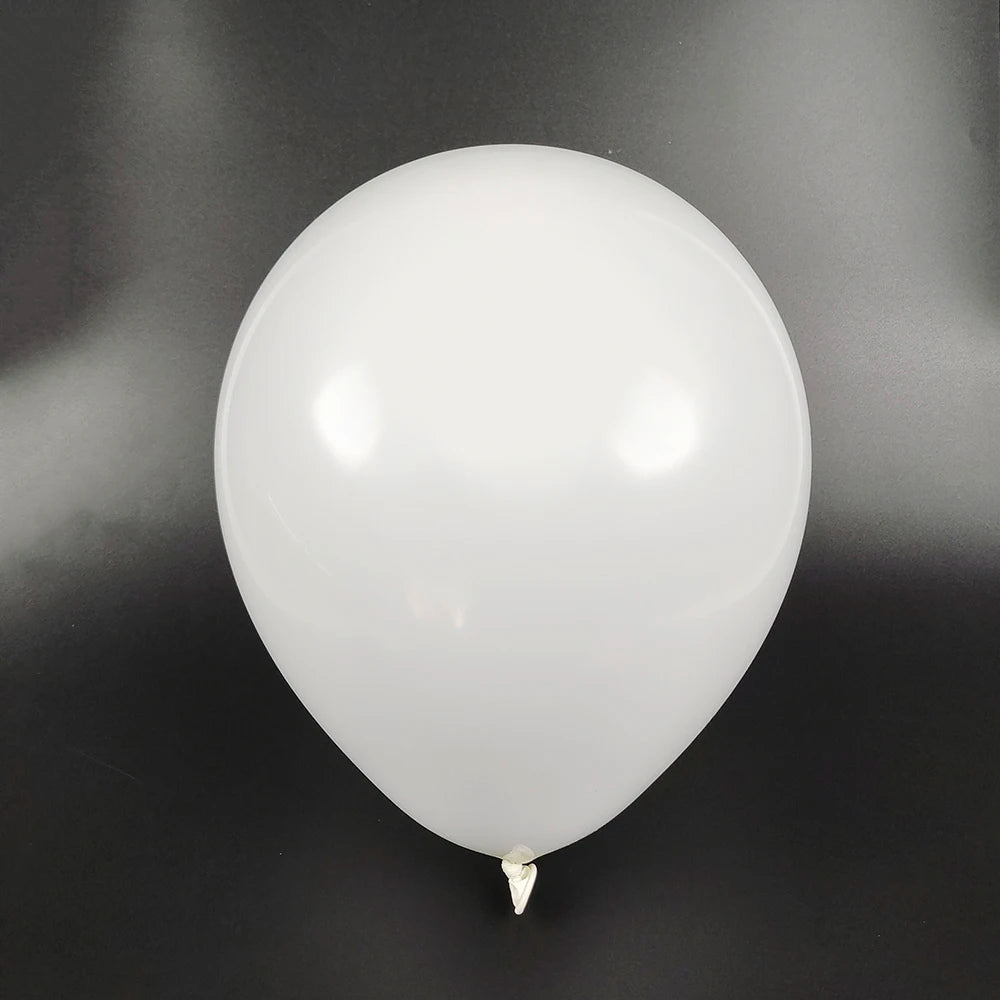 A single, smooth white latex balloon is shown against a dark background.