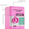 A pink automatic mini cash saving piggy bank with a coin deposit slot, keypad, and door.