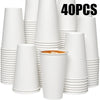 40 pieces of white disposable paper coffee cups stacked and displayed.