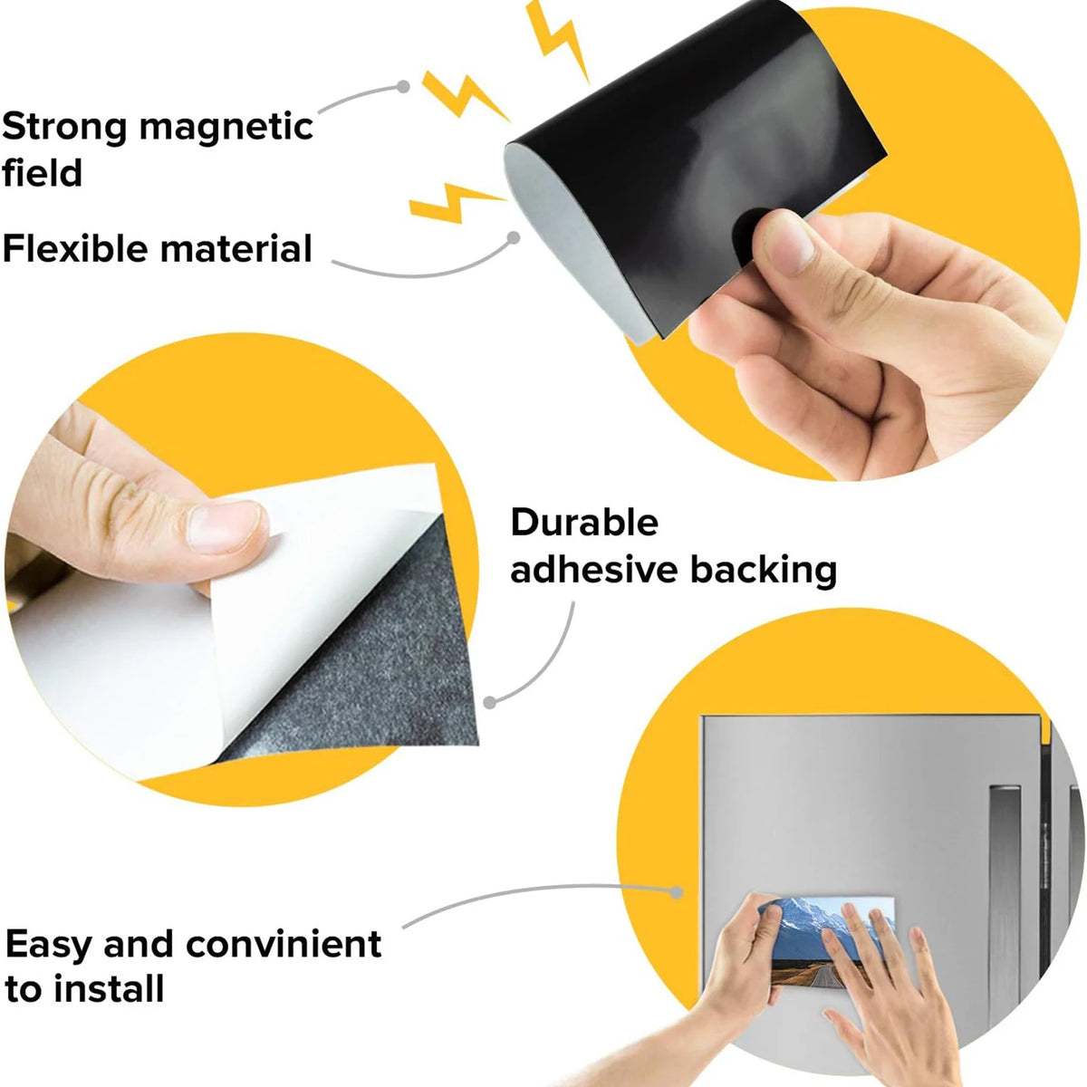 Demonstration of flexible self-adhesive magnetic sheets being installed onto a surface.