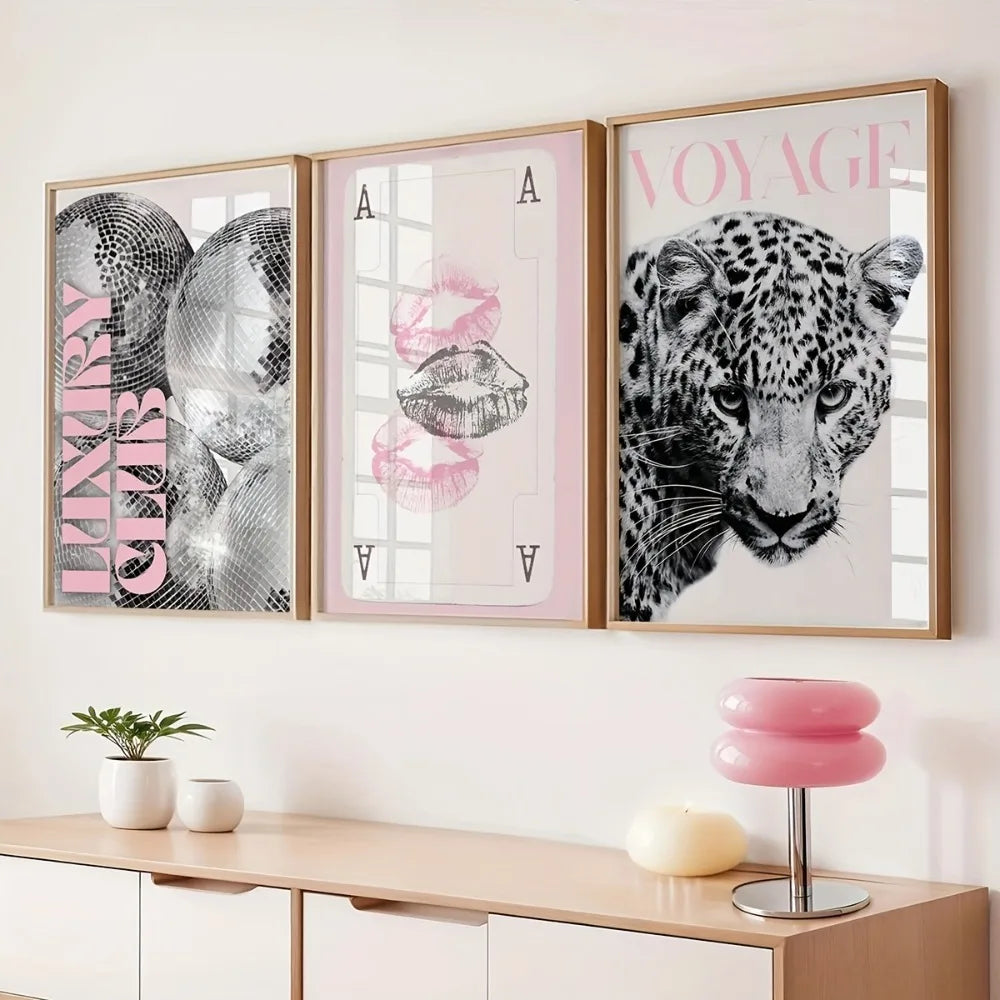 Frameless Leopard & Black-White Gallery Canvas Poster Set (3-Piece)