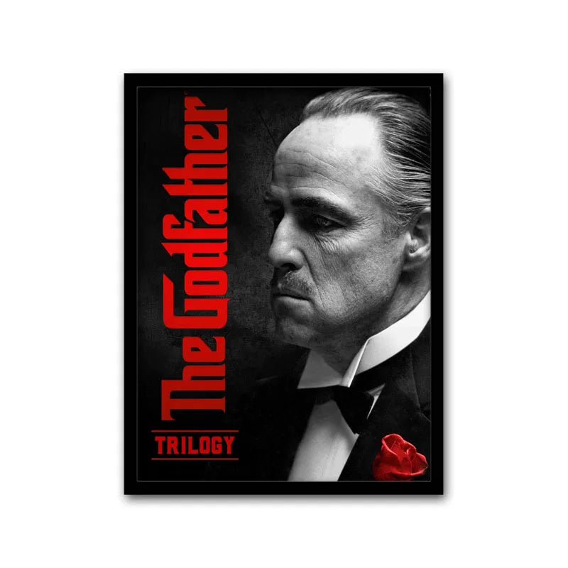 Black and white canvas wall art featuring a portrait of Vito Corleone from The Godfather trilogy