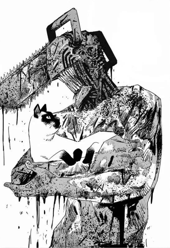 A drawing of a character resembling Chainsaw Man, depicted in a distressed or chaotic style.