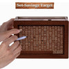 A wooden set-savings target tracker showing various monetary amounts for savings goals.