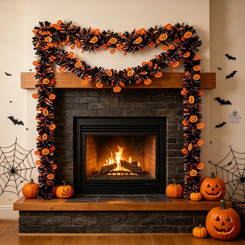 Halloween Foil Fringe Curtain – Pumpkin, Ghost & Bat Print Party Backdrop