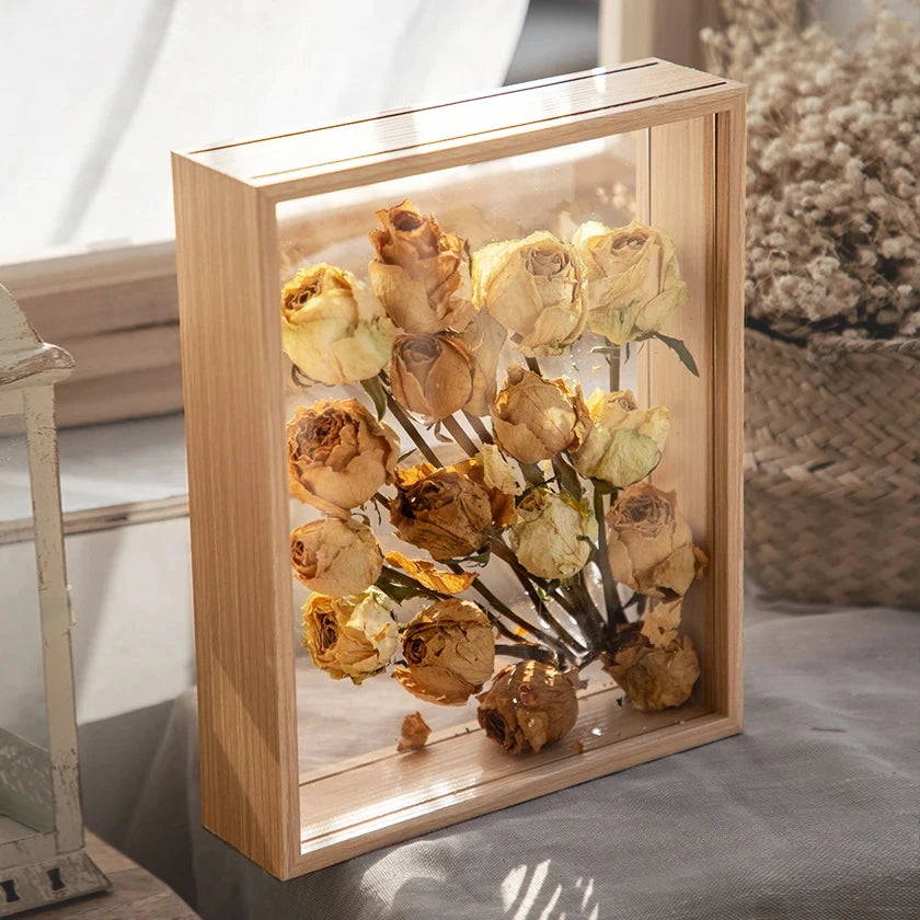 Deep Shadow Box Frame for 3D Displays - Wooden Tabletop Keepsake Case