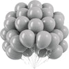 A bunch of gray latex balloons tied together, ready for party decorations.