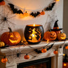 Black Gold Glass Bat Candle Holder with Tree Silhouette