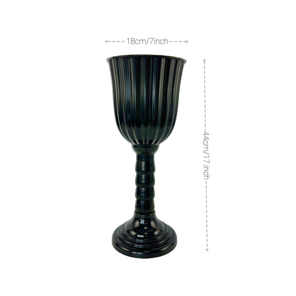 A tall, dark green or black glass cylinder flower vase with a narrow neck and a flared base.