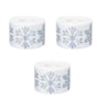 Three rolls of white paper featuring silver and blue glitter laser-cut Christmas snowflake designs