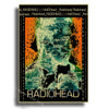 Retro music album art poster featuring a distressed portrait of Radiohead