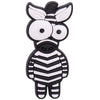 A set of twelve cartoon dinosaur PVC shoe charms featuring a stylized, black and white striped dinosaur face.