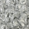 Close-up view of silver artificial rose petals used for wedding decoration.