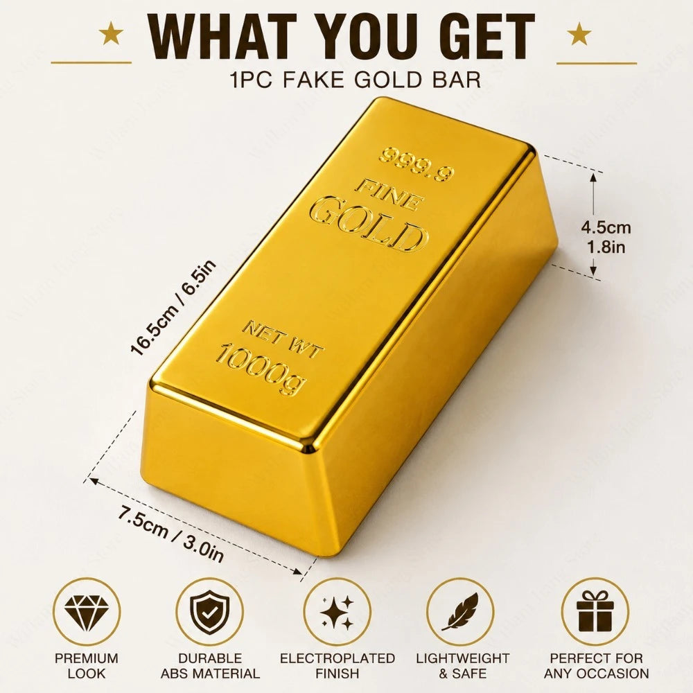 Pesabarco rectangular de oro, hecho de plástico, con el texto FINE GOLD y peso neto de 1000g.