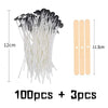A bundle of 100 smokeless cotton candle wicks and three additional wicks shown next to a measurement guide.