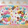 A colorful illustration showing the transition from the number six to seven with dripping icing and various candies.
