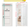 White magnetic automatic screen door curtain with a glass panel and vertical slats.